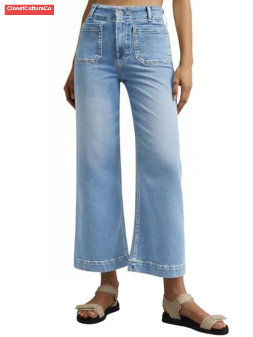 Wide Leg High Waist Cropped Jeans Baggy Denim Pants Casual